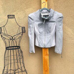 Light grey faux leather with fabric jacket